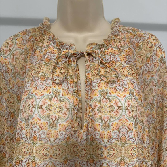 Show Me Your MUMU Peach & Green Pattern Boho Hi Lo Tunic Dress Large Pre-owned - Picture 2 of 5